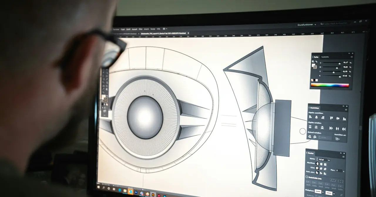 Инженер работает над 3D-моделью детали на мониторе